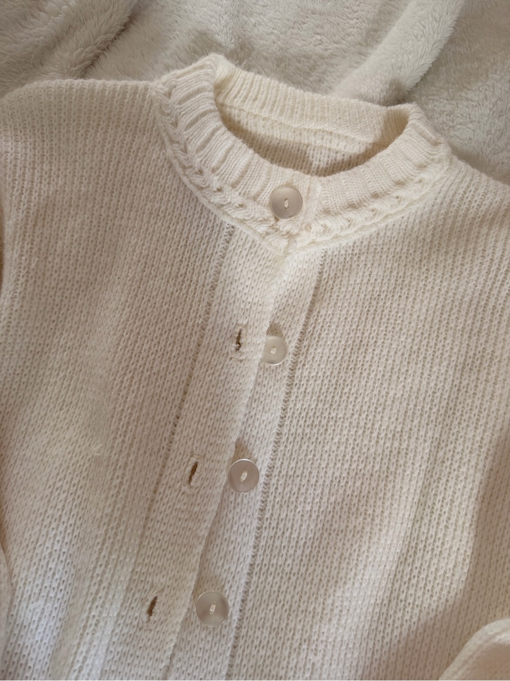 Hand made Cream Button-Front Knit Sweater - Women's Crewneck Cardigan